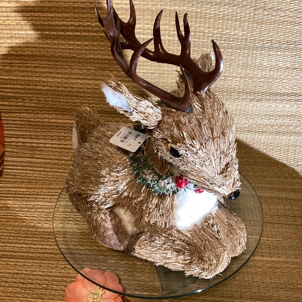 Festive Brown Reindeer with Antlers and Wreath - Picture 1 of 6